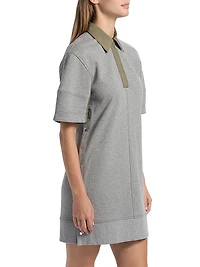 Contrast-Trim Snap Terry Polo Minidress