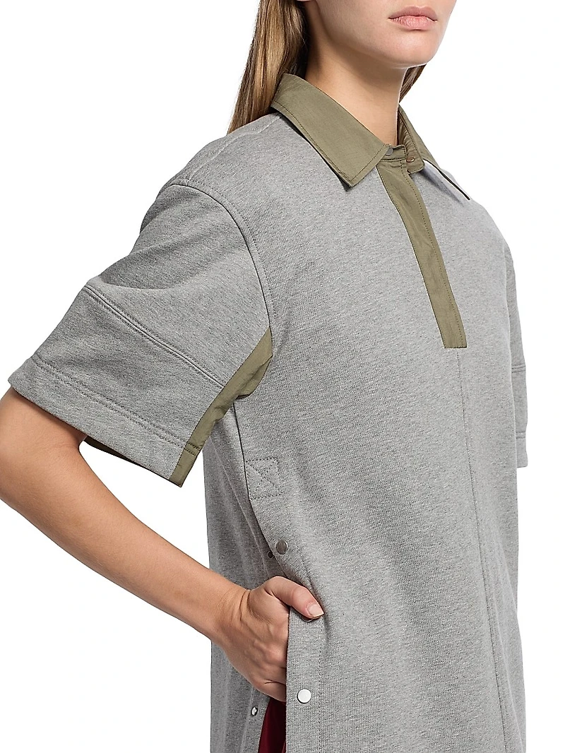 Contrast-Trim Snap Terry Polo Minidress