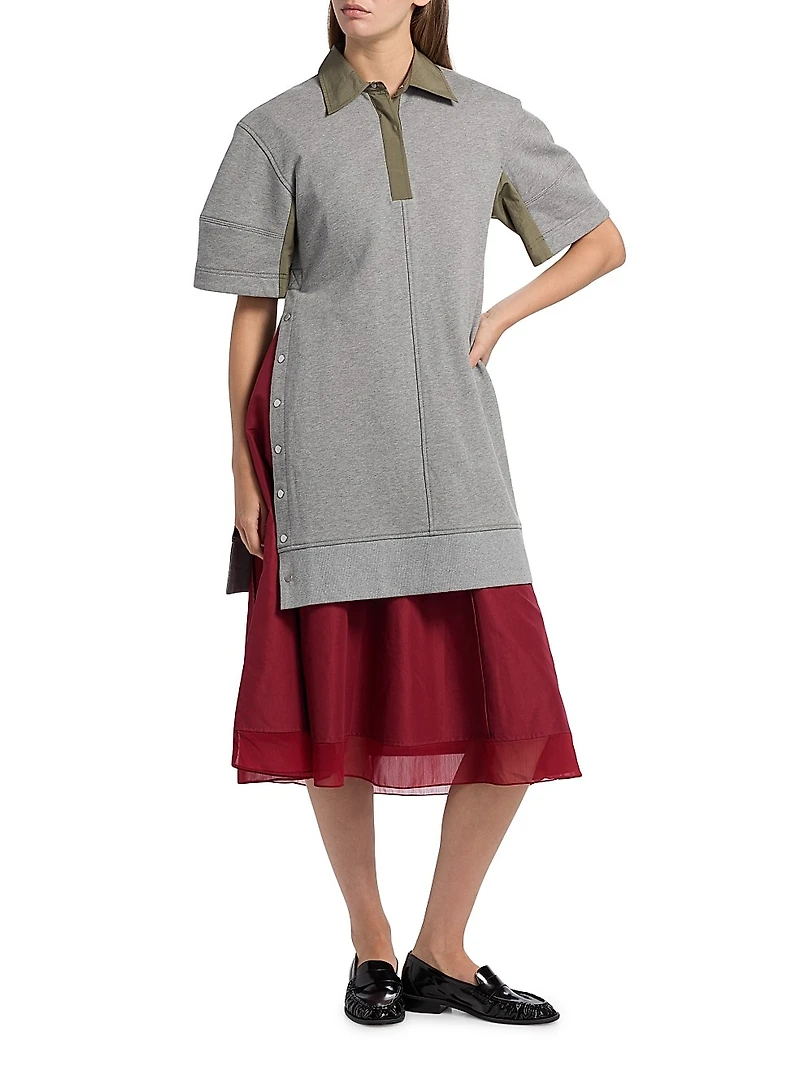 Contrast-Trim Snap Terry Polo Minidress