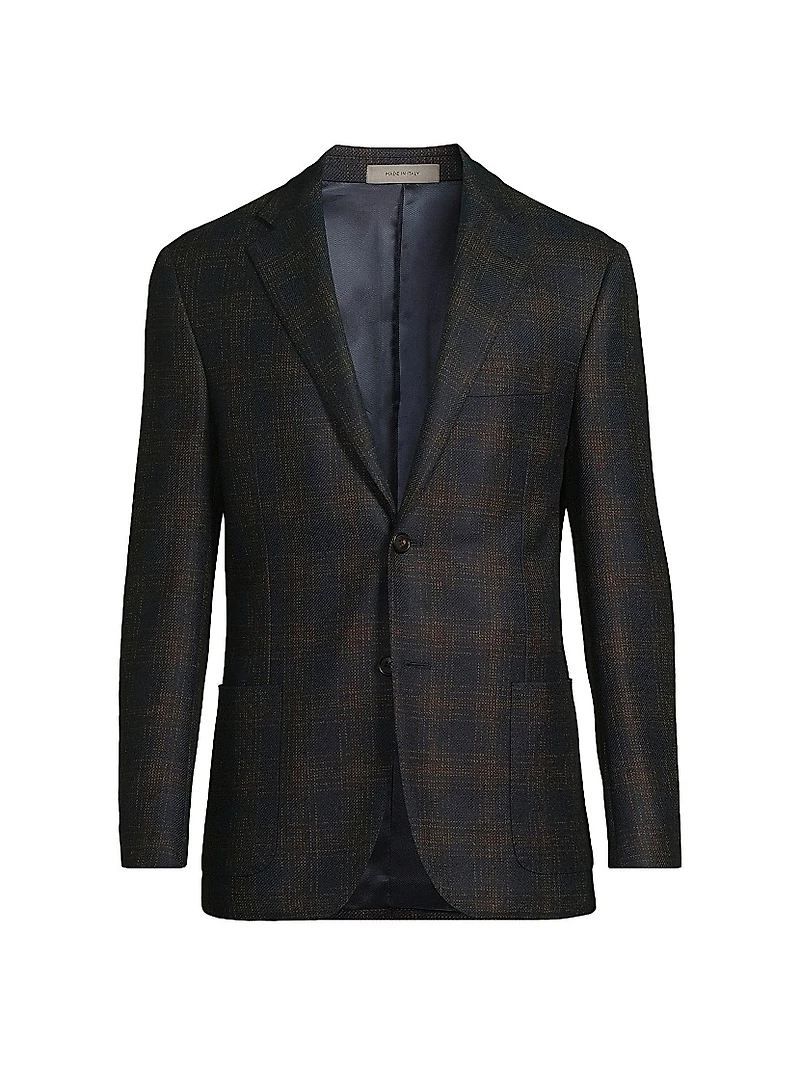 Windowpane Wool Single-Breasted Blazer