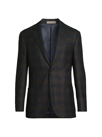 Windowpane Wool Single-Breasted Blazer