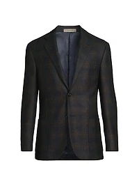 Windowpane Wool Single-Breasted Blazer