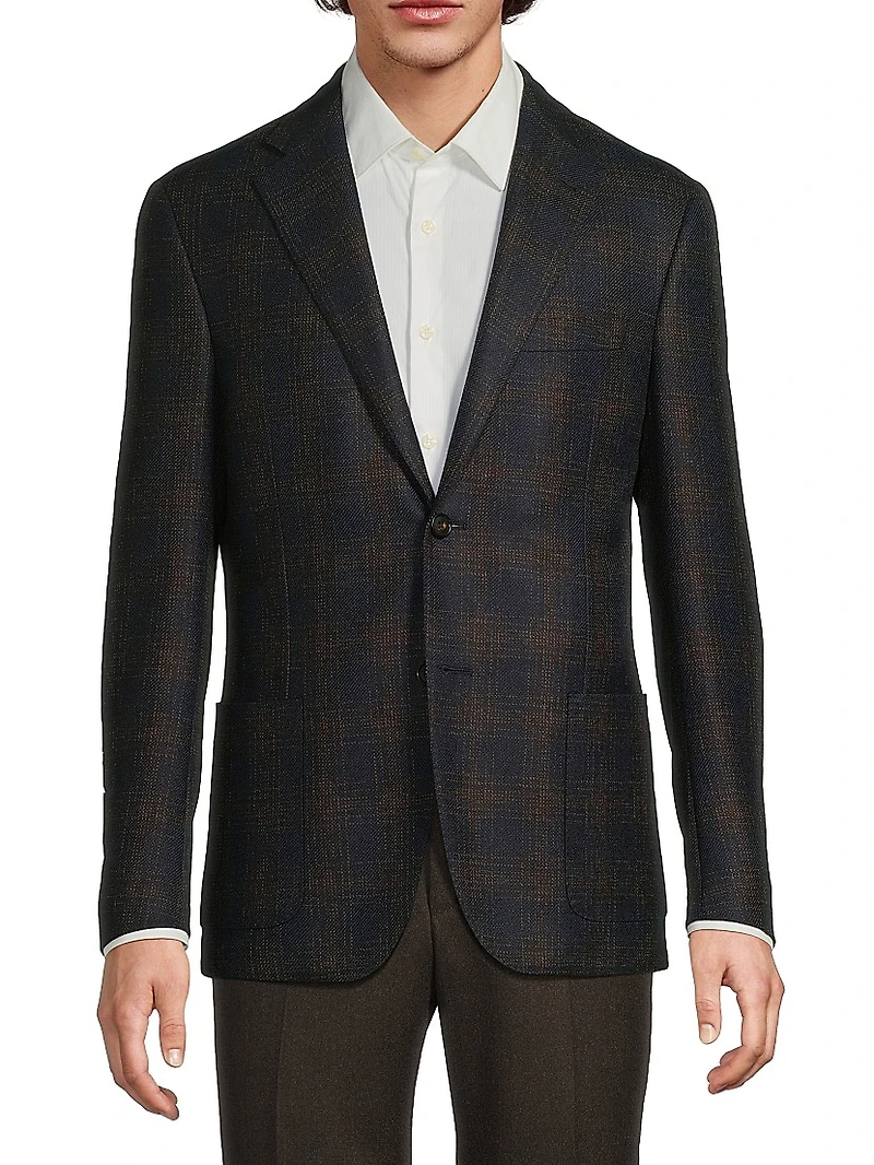 Windowpane Wool Single-Breasted Blazer