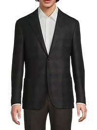 Windowpane Wool Single-Breasted Blazer