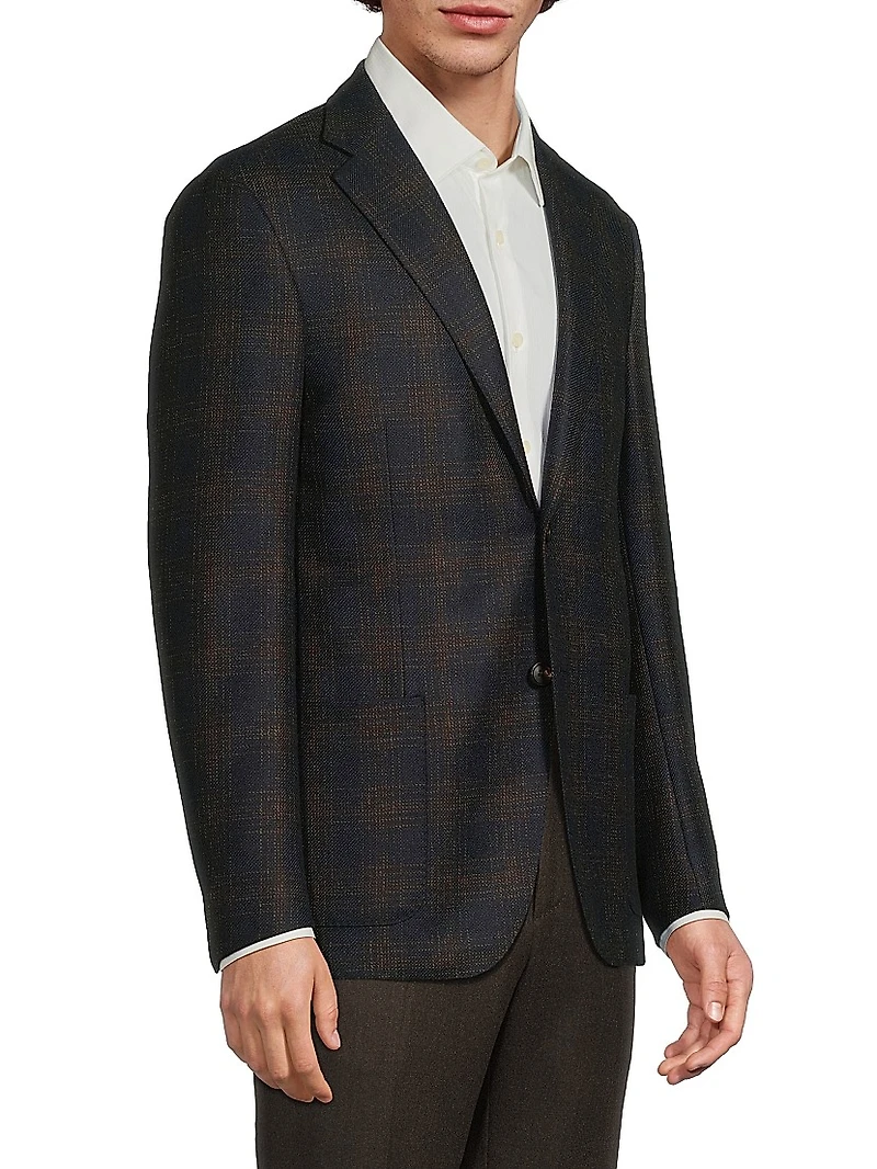 Windowpane Wool Single-Breasted Blazer