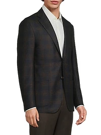 Windowpane Wool Single-Breasted Blazer