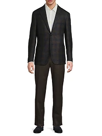 Windowpane Wool Single-Breasted Blazer