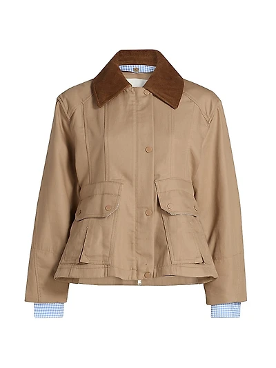 Flounce Combo Corduroy Collar Crop Jacket