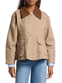Flounce Combo Corduroy Collar Crop Jacket