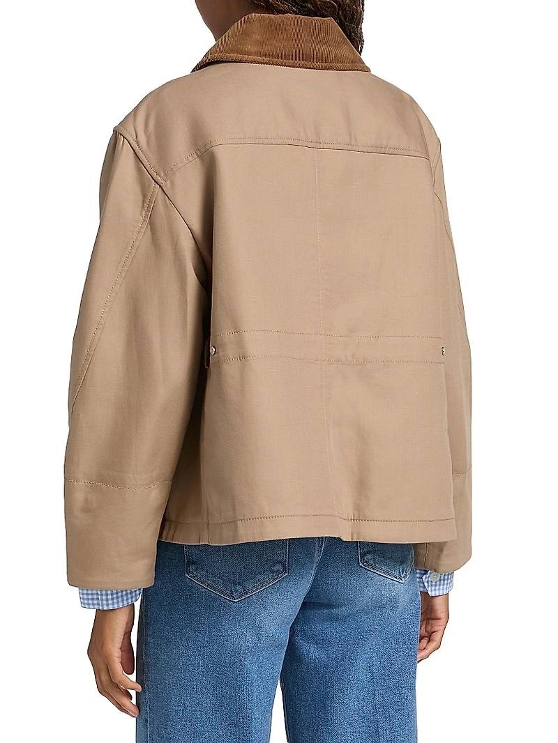 Flounce Combo Corduroy Collar Crop Jacket