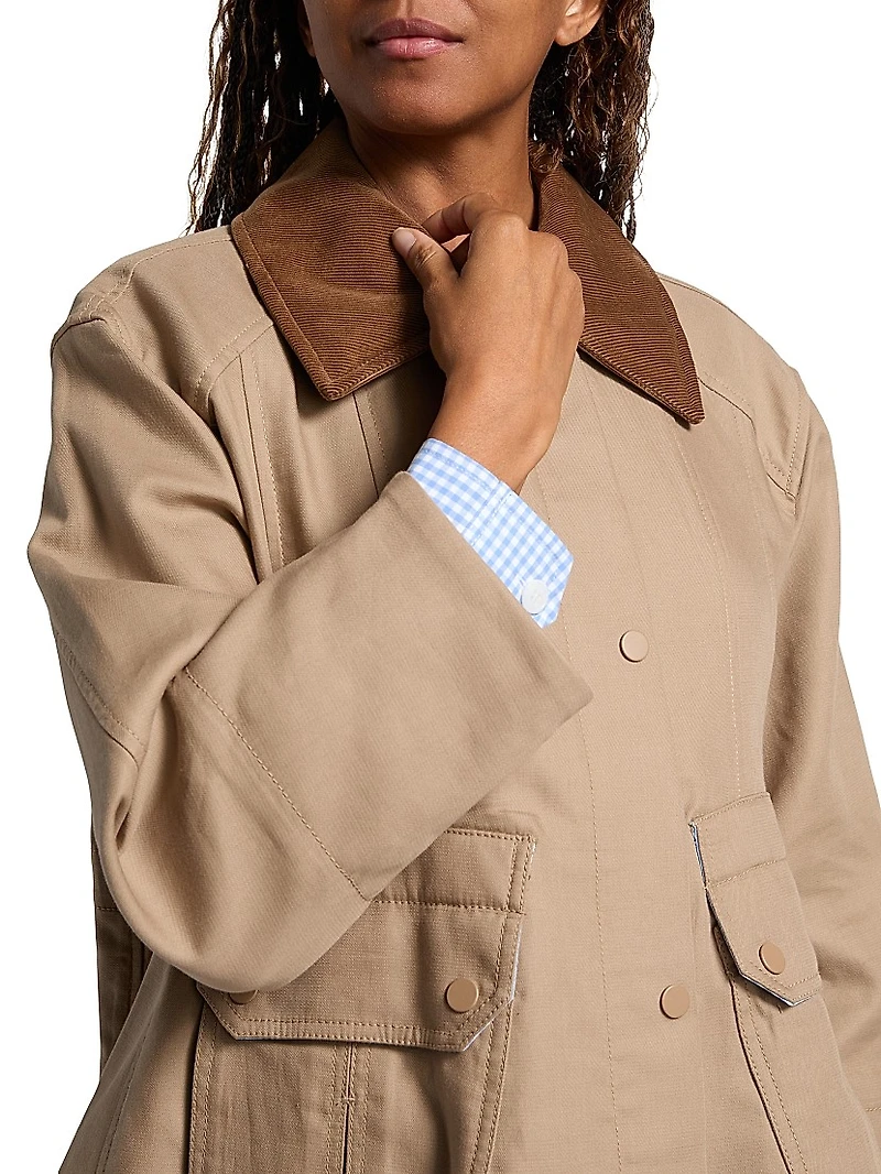 Flounce Combo Corduroy Collar Crop Jacket
