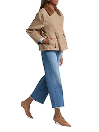 Flounce Combo Corduroy Collar Crop Jacket