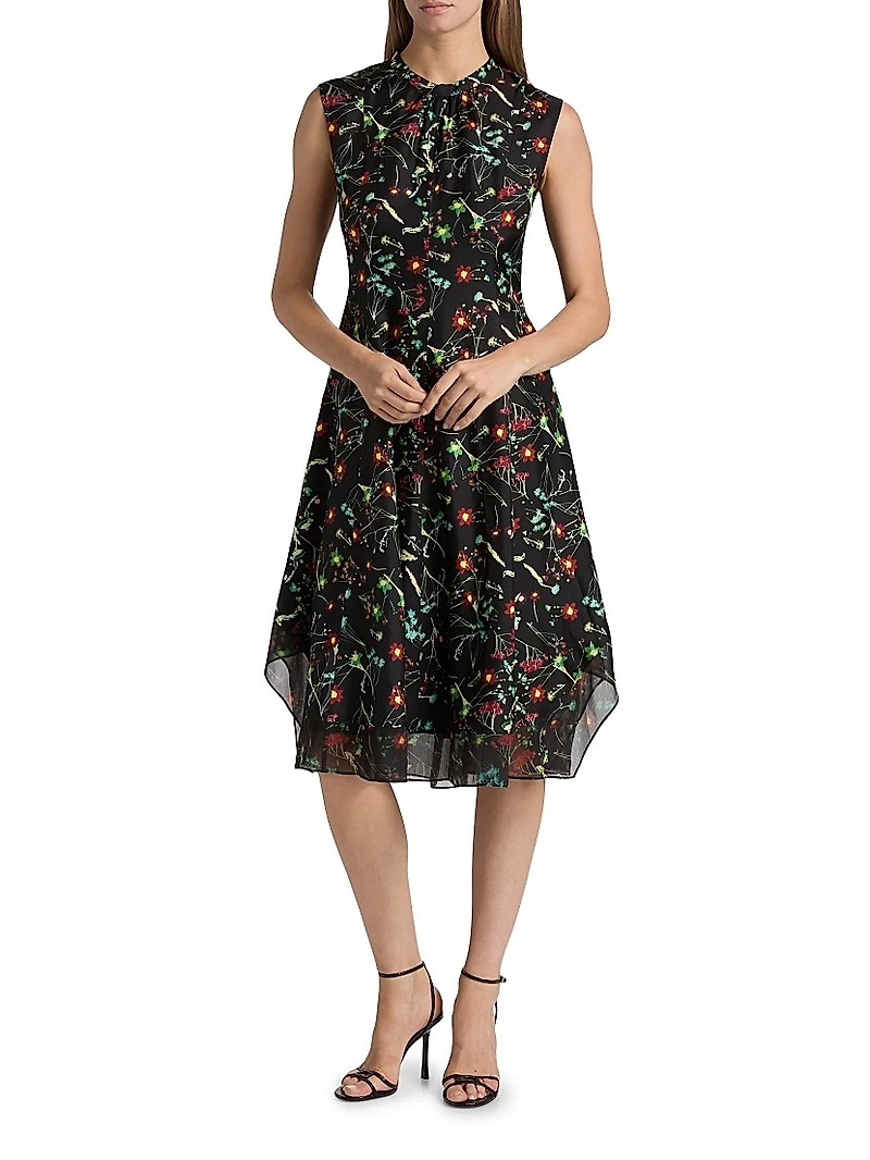 Bliss Floral Silk Fit & Flare Midi-Dress