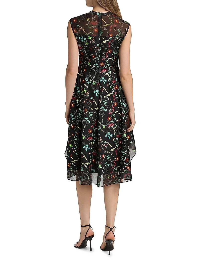 Bliss Floral Silk Fit & Flare Midi-Dress