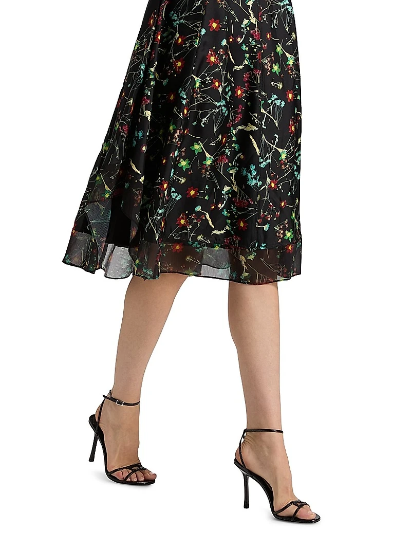 Bliss Floral Silk Fit & Flare Midi-Dress