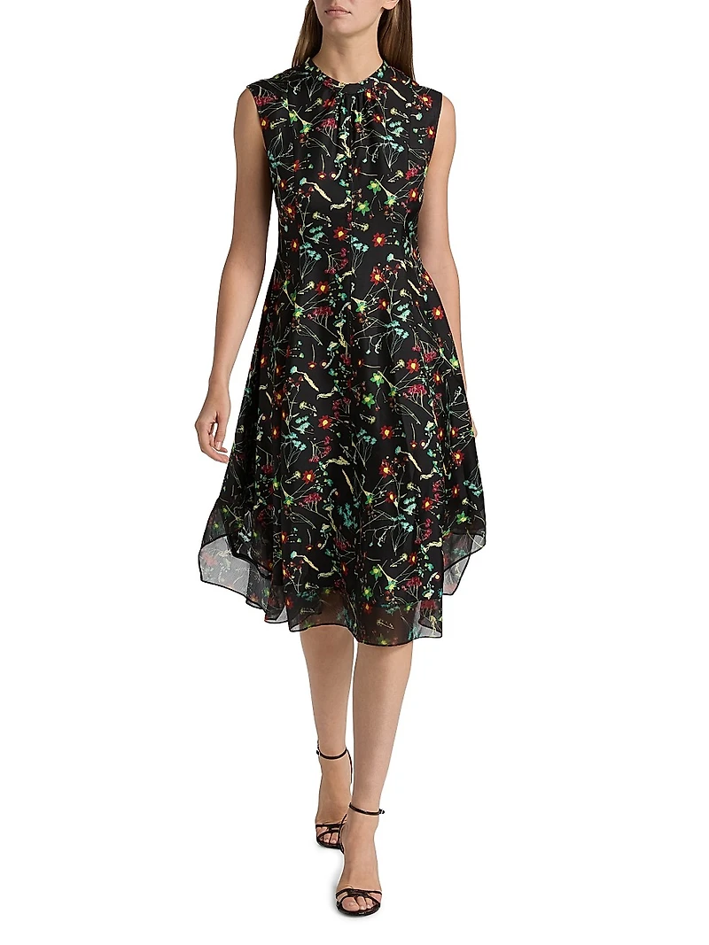 Bliss Floral Silk Fit & Flare Midi-Dress