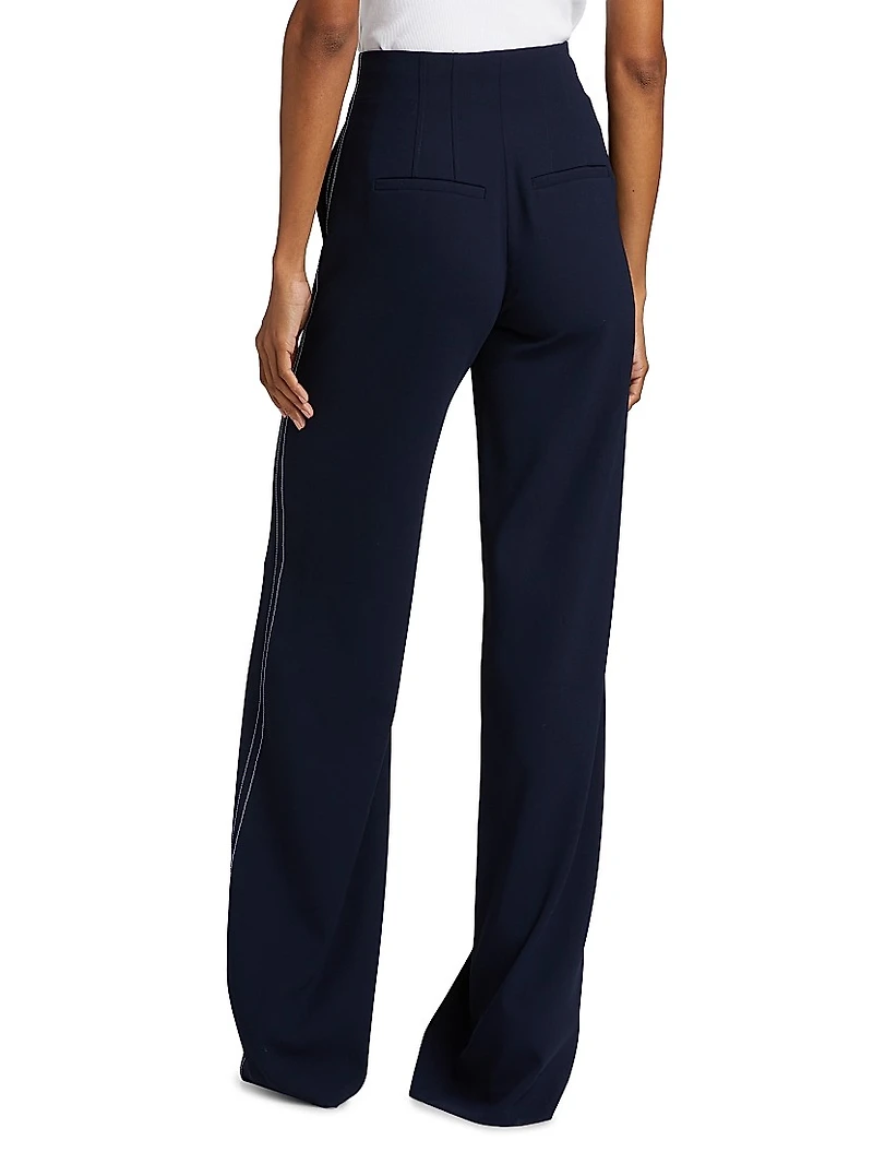 Elin Topstitched Wide-Leg Pants