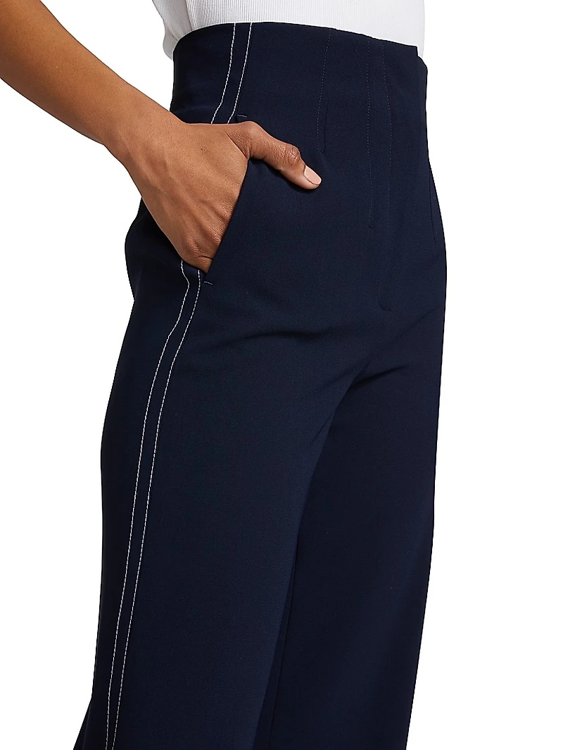 Elin Topstitched Wide-Leg Pants