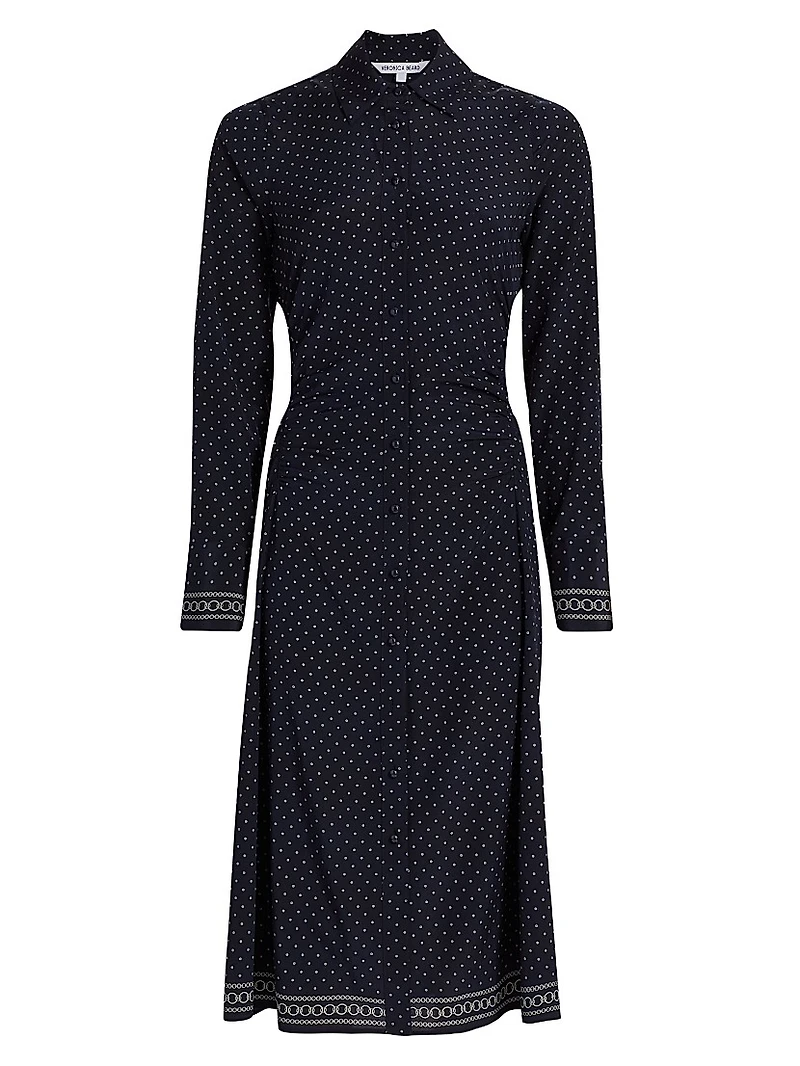 Lex Dot-Printed Stretch-Silk Shirtdress