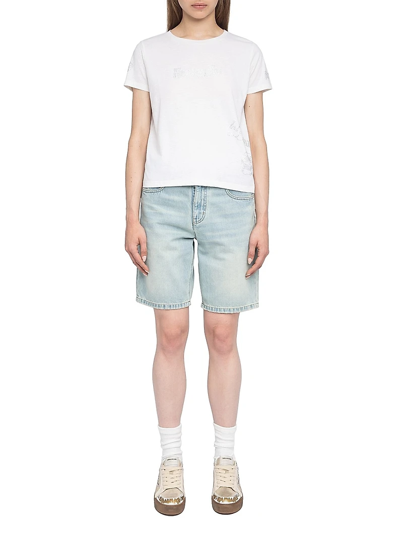 Alys Rhinestone Graphic Crewneck T-Shirt