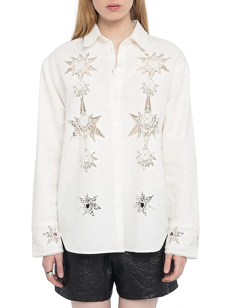 Morning Linen-Cotton Broderie Anglaise Shirt