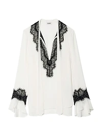 Tuan Contrast Lace Silk Blouse