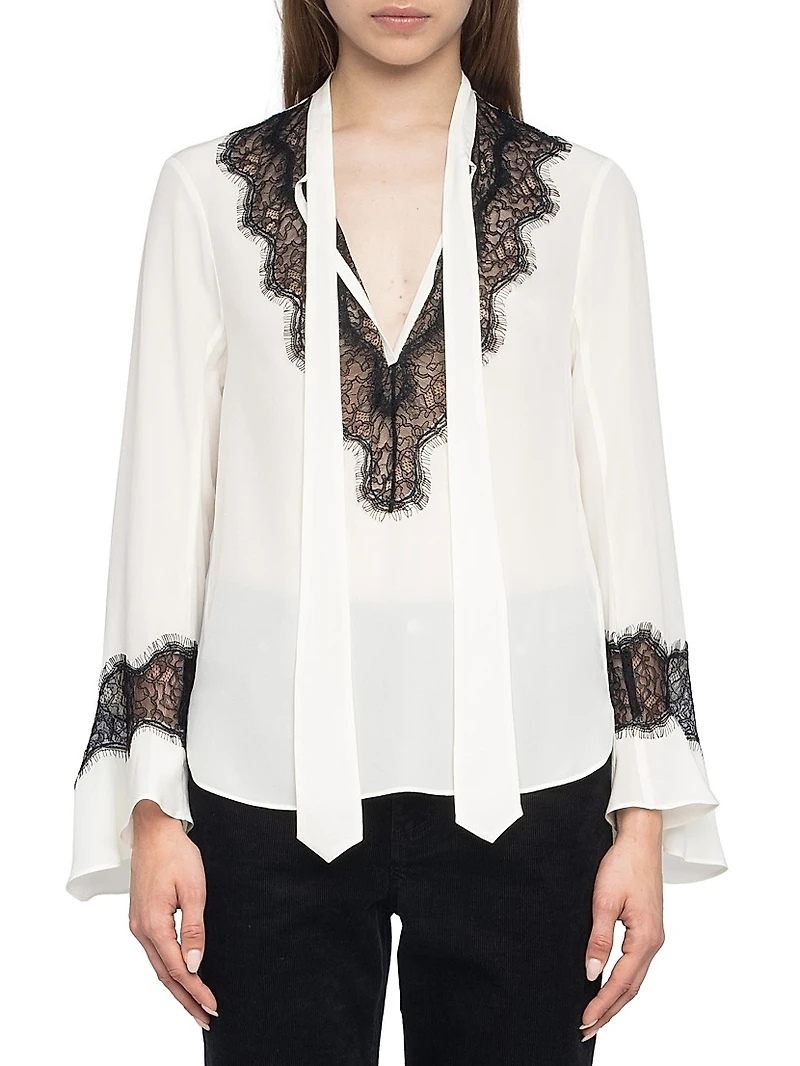 Tuan Contrast Lace Silk Blouse