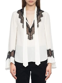 Tuan Contrast Lace Silk Blouse