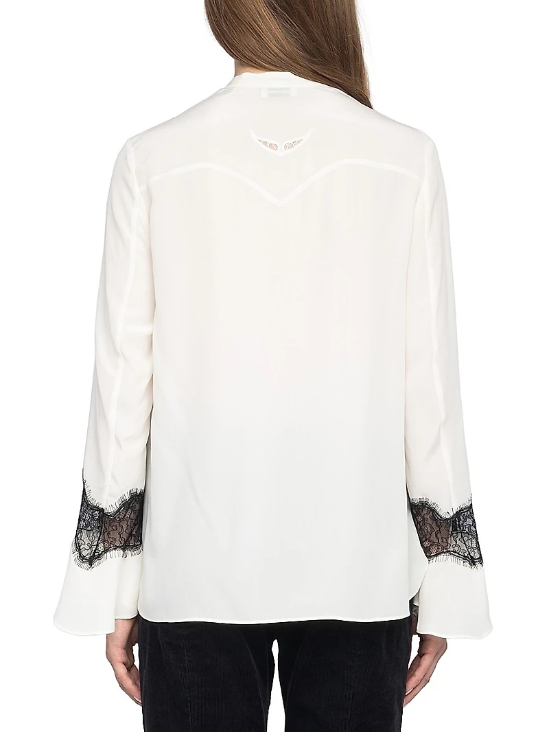 Tuan Contrast Lace Silk Blouse