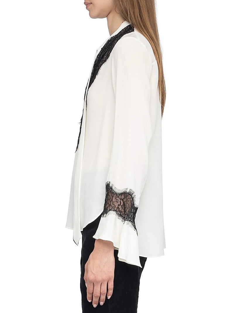 Tuan Contrast Lace Silk Blouse