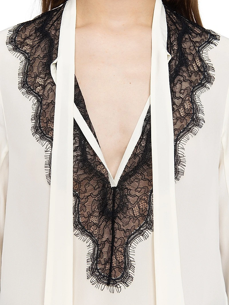 Tuan Contrast Lace Silk Blouse