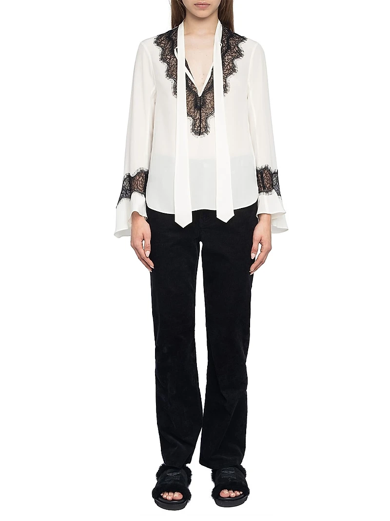 Tuan Contrast Lace Silk Blouse