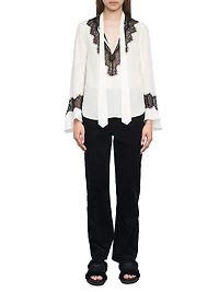 Tuan Contrast Lace Silk Blouse
