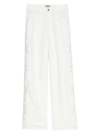 Elfy Cotton-Linen Embroidered Wide-Leg Pants