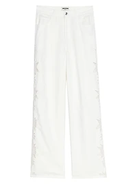 Elfy Cotton-Linen Embroidered Wide-Leg Pants