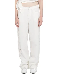 Elfy Cotton-Linen Embroidered Wide-Leg Pants