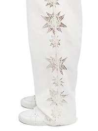 Elfy Cotton-Linen Embroidered Wide-Leg Pants