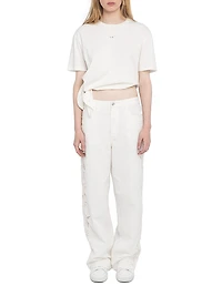 Elfy Cotton-Linen Embroidered Wide-Leg Pants
