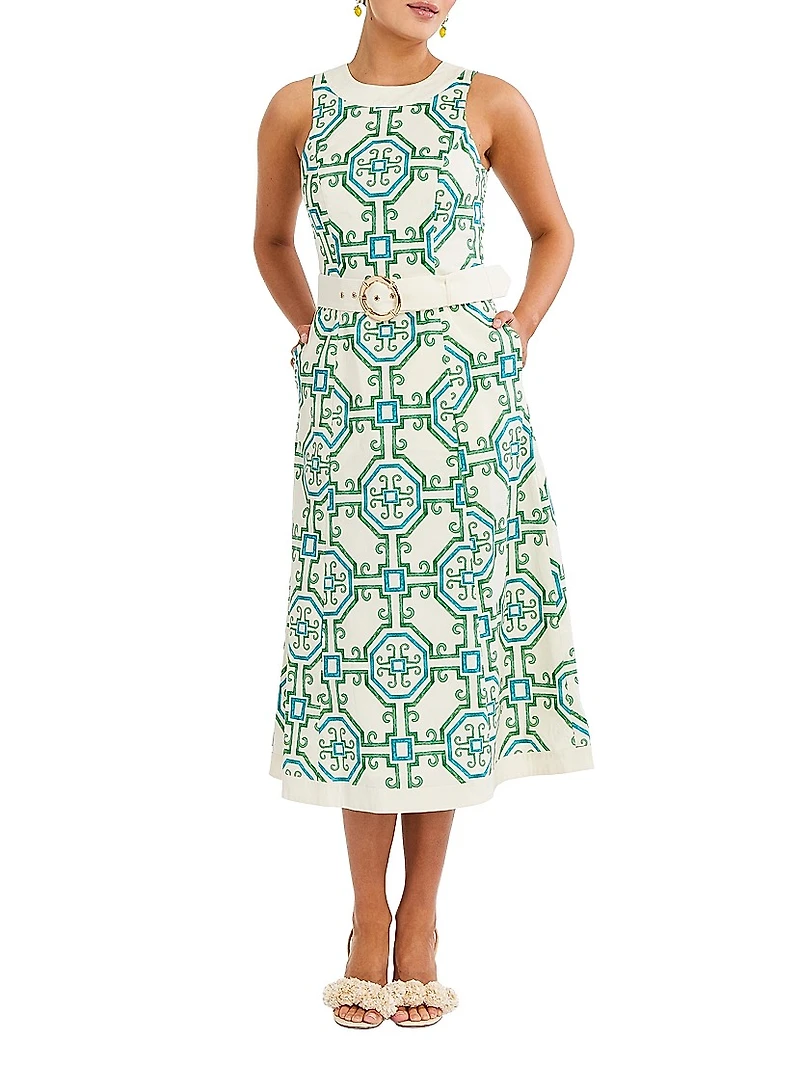 Louisa Tile-Print Midi-Dress