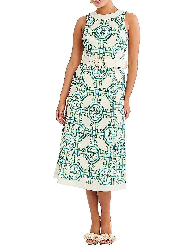 Louisa Tile-Print Midi-Dress