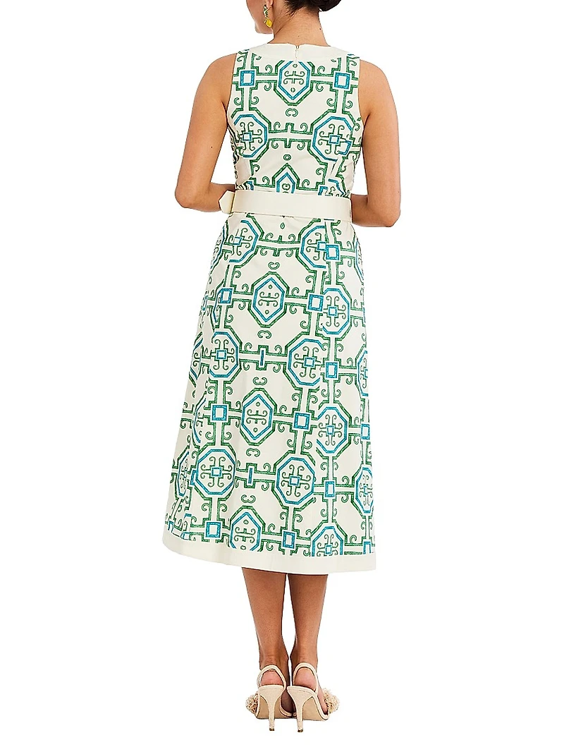 Louisa Tile-Print Midi-Dress