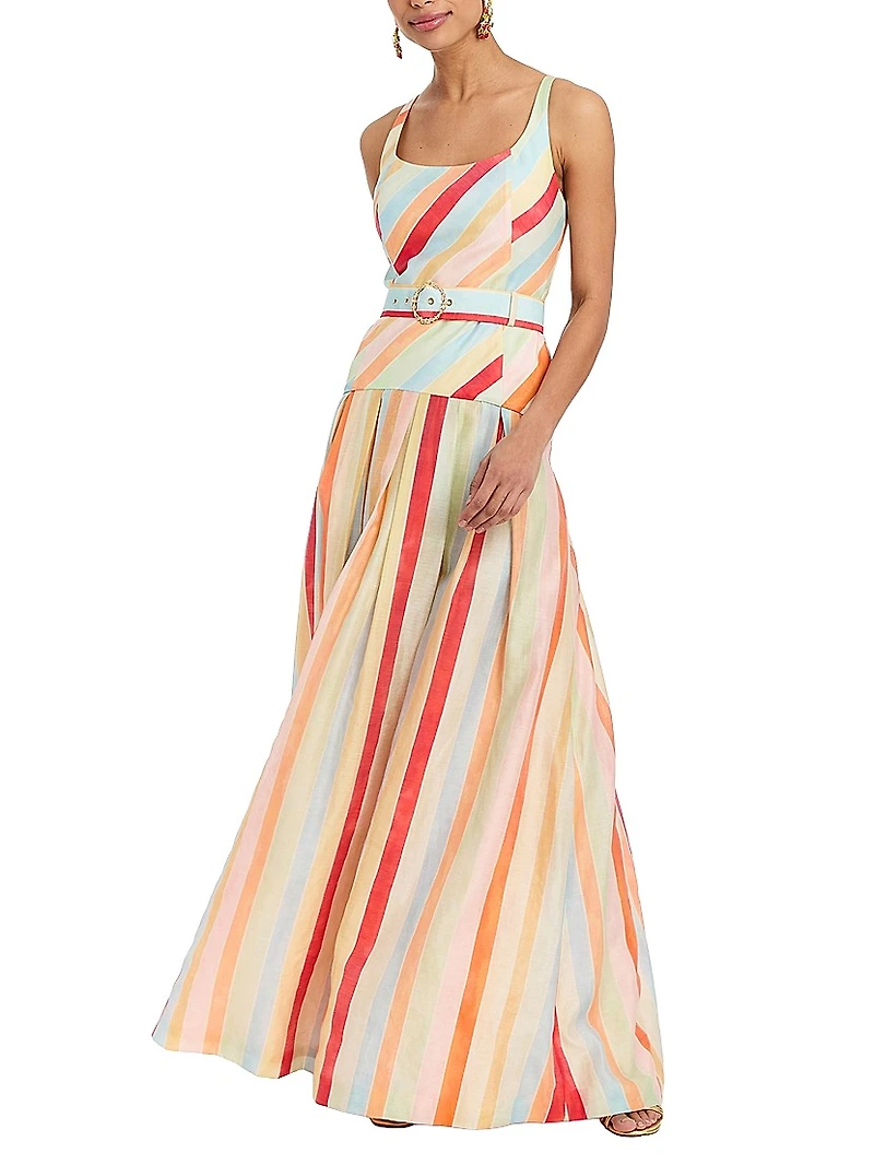Tropicana Striped Belted Maxi Dress