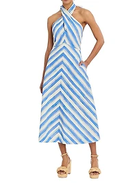 Copacabana Cross-Front Striped Halter Midi-Dress