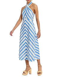 Copacabana Cross-Front Striped Halter Midi-Dress