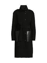 Monet Faux Leather-Pocket Wool Coat