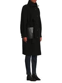 Monet Faux Leather-Pocket Wool Coat