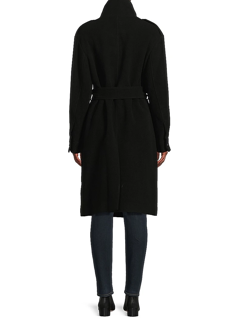 Monet Faux Leather-Pocket Wool Coat