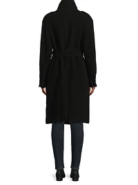Monet Faux Leather-Pocket Wool Coat