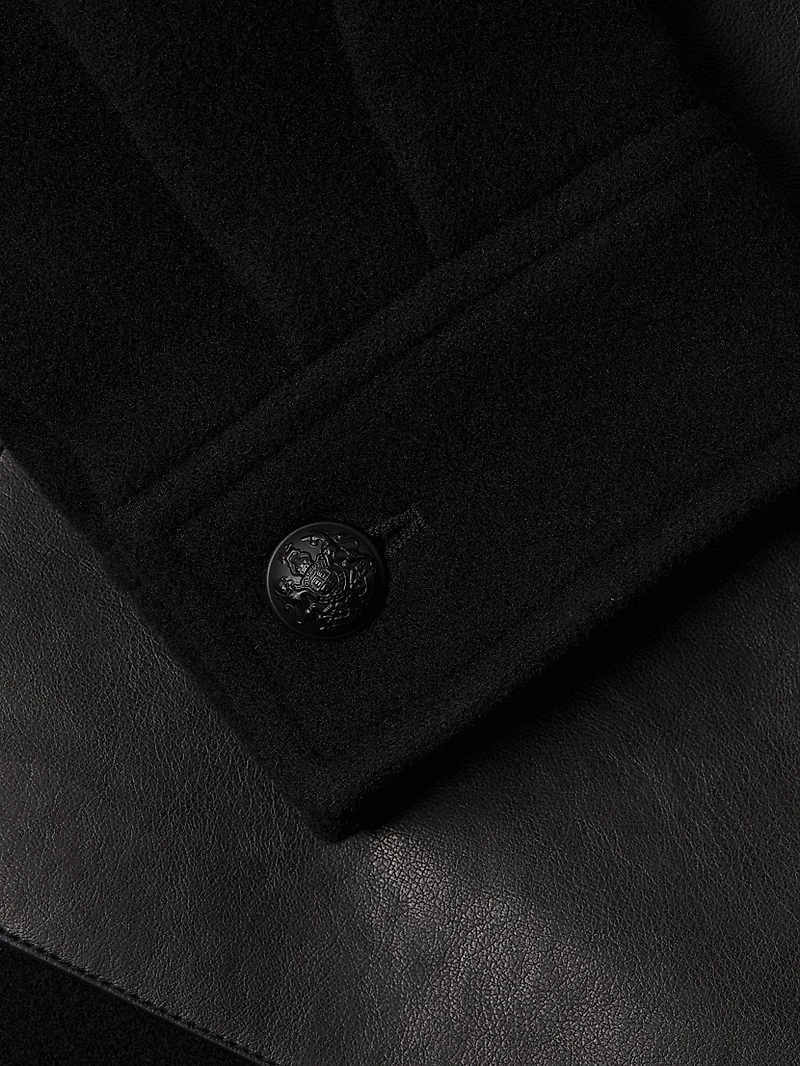 Monet Faux Leather-Pocket Wool Coat