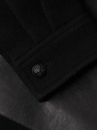 Monet Faux Leather-Pocket Wool Coat